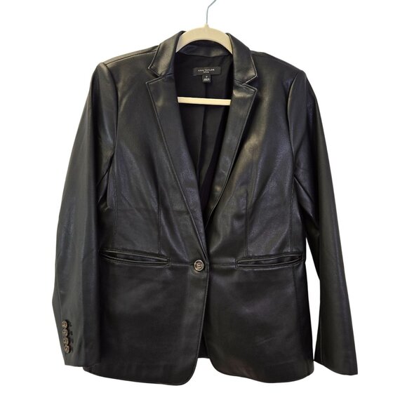 Ann Taylor Vegan Leather One Button Blazer Jacket Size 6 Petite - Picture 1 of 7
